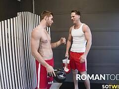 Carter Woods works out with Roman Todd and fucks him barebac