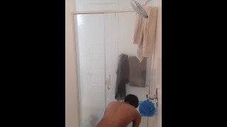 Black twink on hidden shower camera