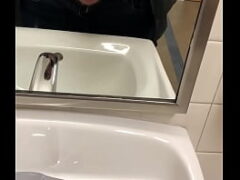 Frat guy jacks off in university bathroom