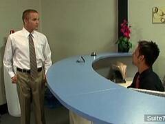 Lusty blonde gay gets fucked in the office