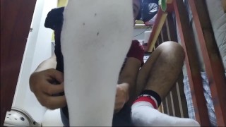 Sweaty white size 95 socks and feet in your head