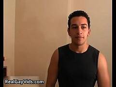 Cute Latino gay dude jerking off gay porno