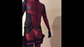 in DEADPOOL costume with NO UNDERWEAR ON and that BIG PACKAG