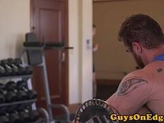 Muscle bdsm sub restrained for anal toying