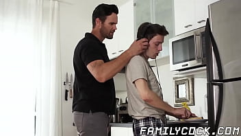 Naive twink throatfucked and drilled bareback in the kitchen