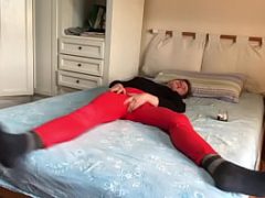 Fetish with red leather pants