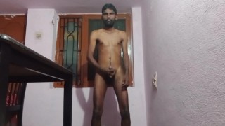 Rajesh masturbating dick and Cumming in the dining hall