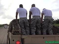 Muscular soldier analfucked ontop army truck
