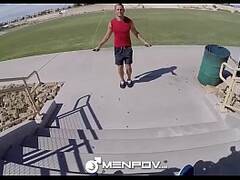 MenPOV Car blowjob turns into fuck after jogging workout