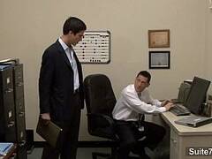 Horny gay workers fucking in the office