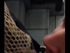 Pissing on a muscle guy on the staircases of shopping mall