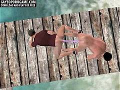 Horny 3D cartoon hunks having anal sex on the beach