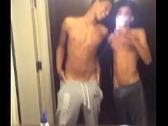 Brothers fool around in the restroom