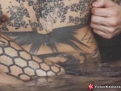 YOSHIKAWASAKIXXX  Japanese Tattooed Jock Rides Dildoes