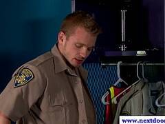 Hot jocks in cop uniform sucking