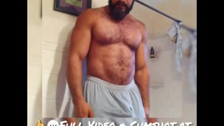 Sexy Hairy Muscle Bear Boner Boxer Striptease and Masturbati