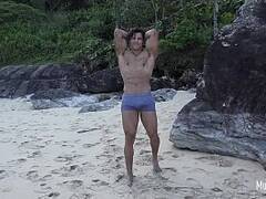 Muscle worship on the beach