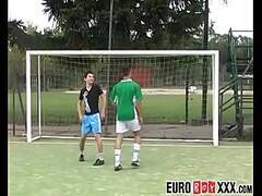 European gay jocks ass fucking after game of  football
