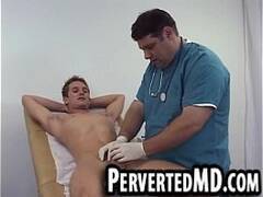 The sexy stud bear doctor is jerking off his hunk patient