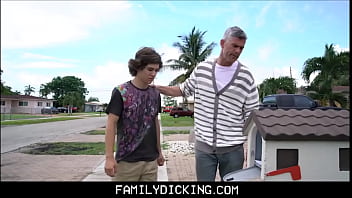 Twink Stepson and Stepdad Threesome With Young Boy Next Door