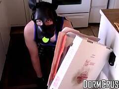 Bearded dom barebacks his slave with a puppy mask in POV