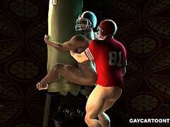 3D ebony football player taking a white cock in his tight as