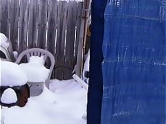 Naked Driver shovels his deck wearing only a cap