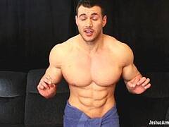 Oiled muscle hunk cum edging