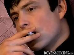 Cute cigar smoking homosexual strokes hairy dick and cums