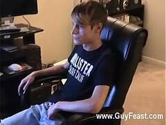 Sexy gay Jared is nervous about his first time wanking on