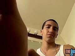 Adorable Latino twink Paolo strokes while sucking his toes