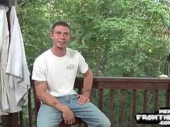 Solo jock lathers up his cock outdoors