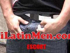 Sexy Latino stroking his thick uncut dick