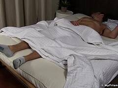 Sleeping hunk feet licked and toe sucked by a mature deviant