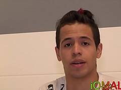 Latino twink barebacked and cummed on after an interview