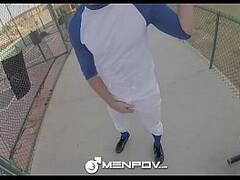 HD MenPOV  Baseball player takes hard bat in the ass