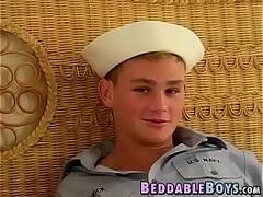 Cute navy twink pounding a young blond dick sucker