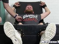 Blindfolded bearded slave tickle tormented by mature dom