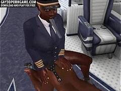 On an airplane these two ebony guys fuck