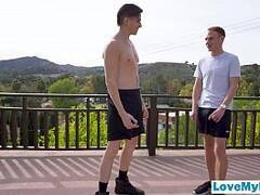 Older stepbrother ass fucks his twink bro after massage