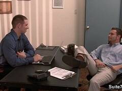 Gorgeous gay gets ass banged in the office