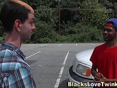 Black guy spunks on twink