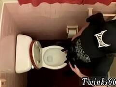 Hairy gays pitcher Unloading In The Toilet Bowl