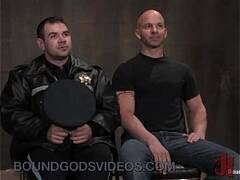 Baldheaded gay fucked by cop in bondage