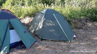 A Russian came to a camping site with friends and jerks off 