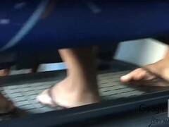 Spy Male Feet In bus