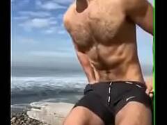 Fit Hairy Stud Quickly Jerks Off at the Beach!