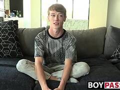 Solo dildo action for young man after giving an interview