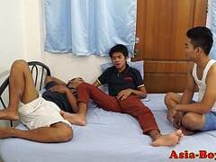 Asian trio with amateurs assfucking