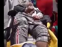 Horny guy masturbating in the ambulance